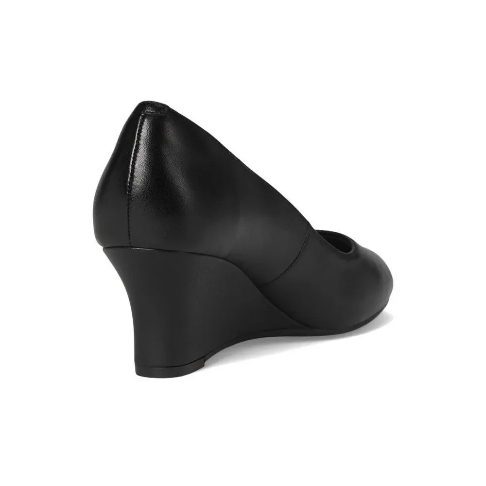 NWT CLARKS Womens Olivette‎ Pearl Black Leather Dress Shoes 11 Slip On Wedge NEW